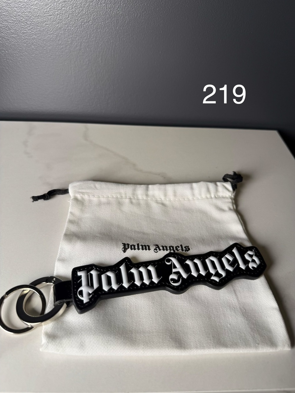 Palm Angels Black & White Logo Bag Charm Keyring